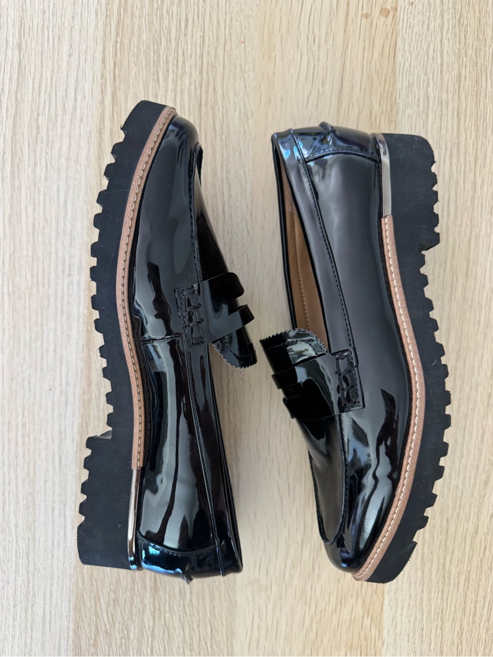 Franco Sarto Black Patent Leather Lug Sole Penny Loafers Size 8.5